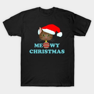 Meowy Christmas 2: Brown Tabby (Blue) T-Shirt